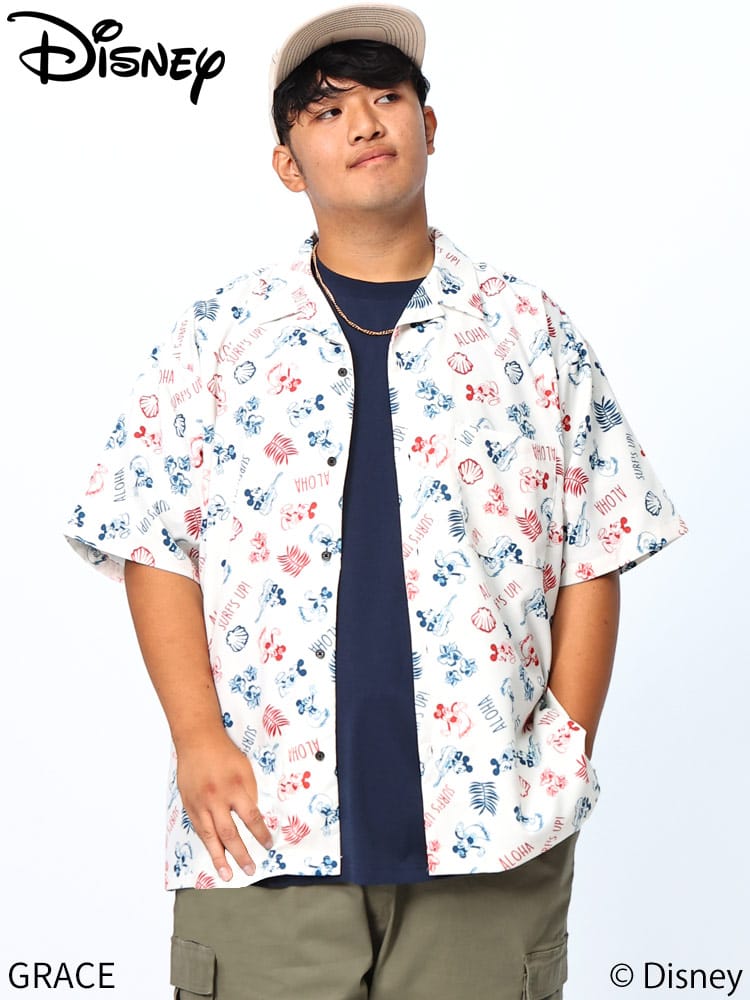 半袖 シャツ MICKEY MOUSE ミッキーマウス ディズニー 総柄 オープンカラー アロハシャツ 大きいサイズ メンズ