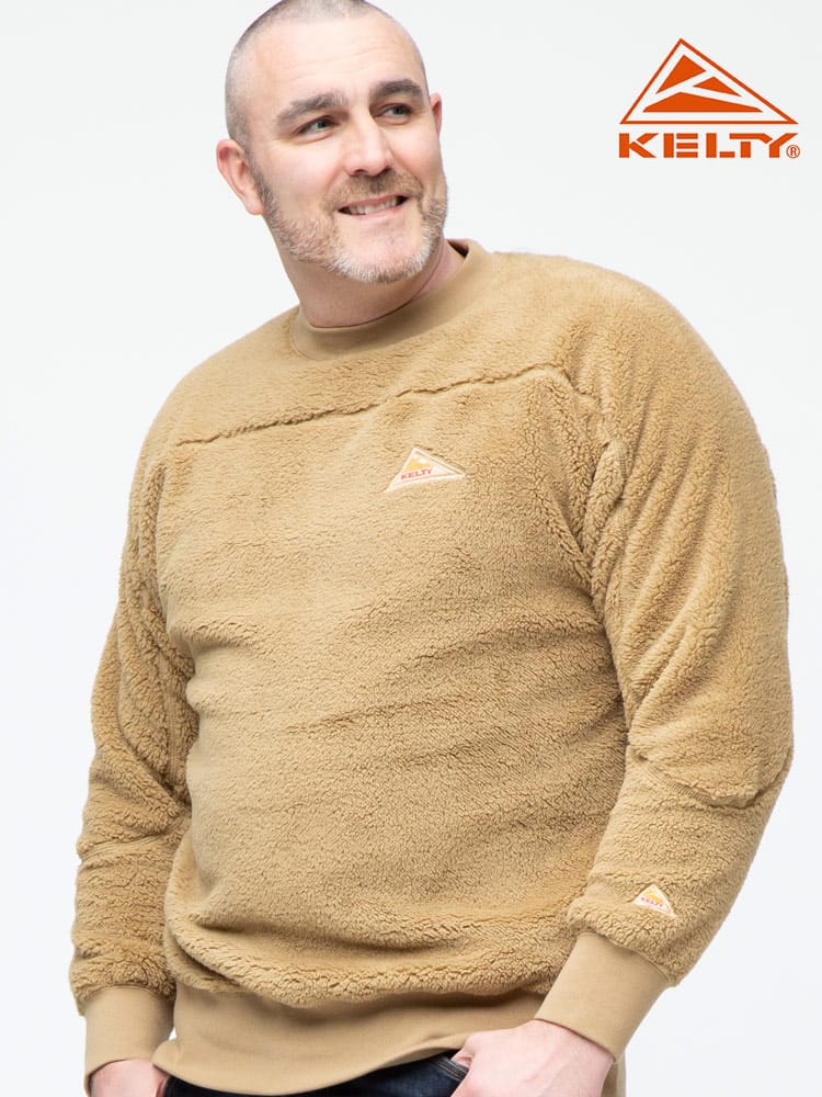 大きいサイズ メンズ KELTY (ケルティ) 胸ロゴ スイッチング レトロ フリース クルーネック トレーナー