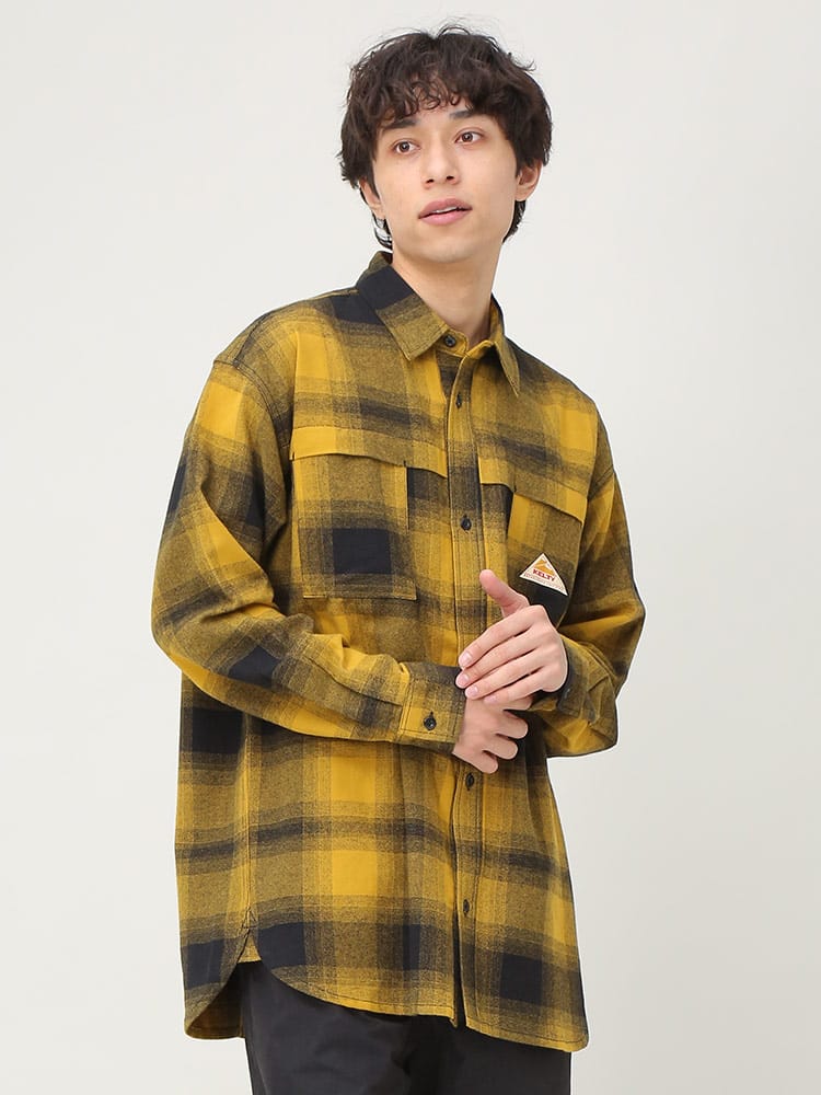 KELTY (ケルティ) 胸ロゴ チェック フランネル 長袖 シャツ