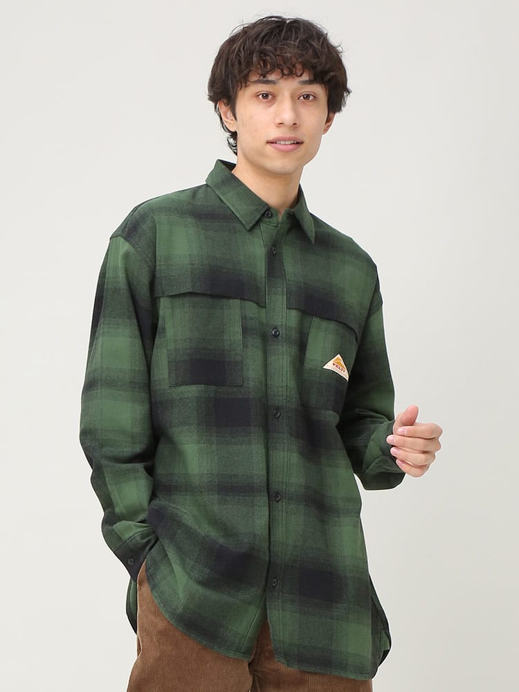 KELTY (ケルティ) 胸ロゴ チェック フランネル 長袖 シャツ