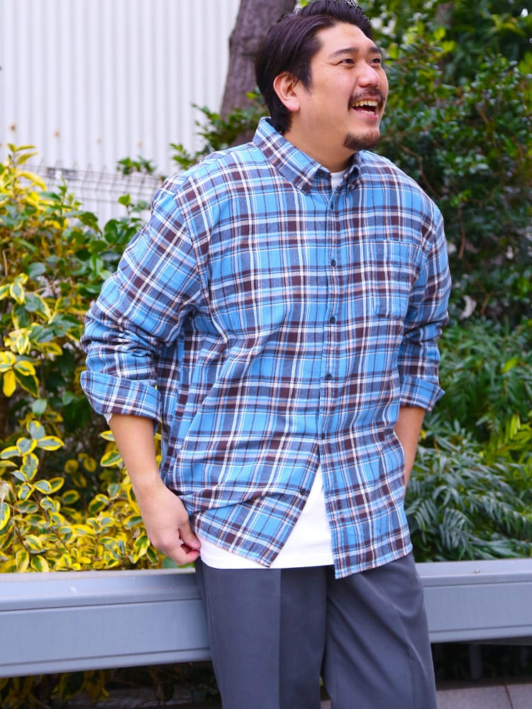 ボタンダウン チェック フランネル ネルシャツ (B＆T CLUB) ビーアンドティークラブ 大きいサイズ メンズ 長袖 シャツ トップス