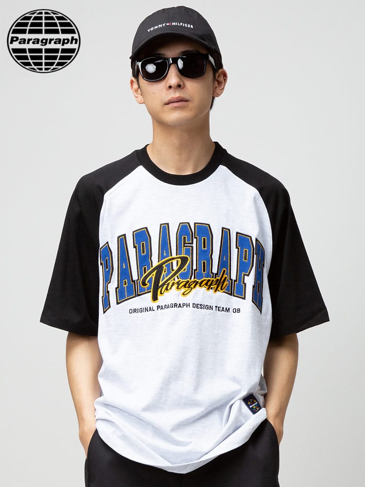 Paragraph (パラグラフ) 切り替え ロゴ刺繍 クルーネック 半袖 Tシャツ Color Raglan TEE
