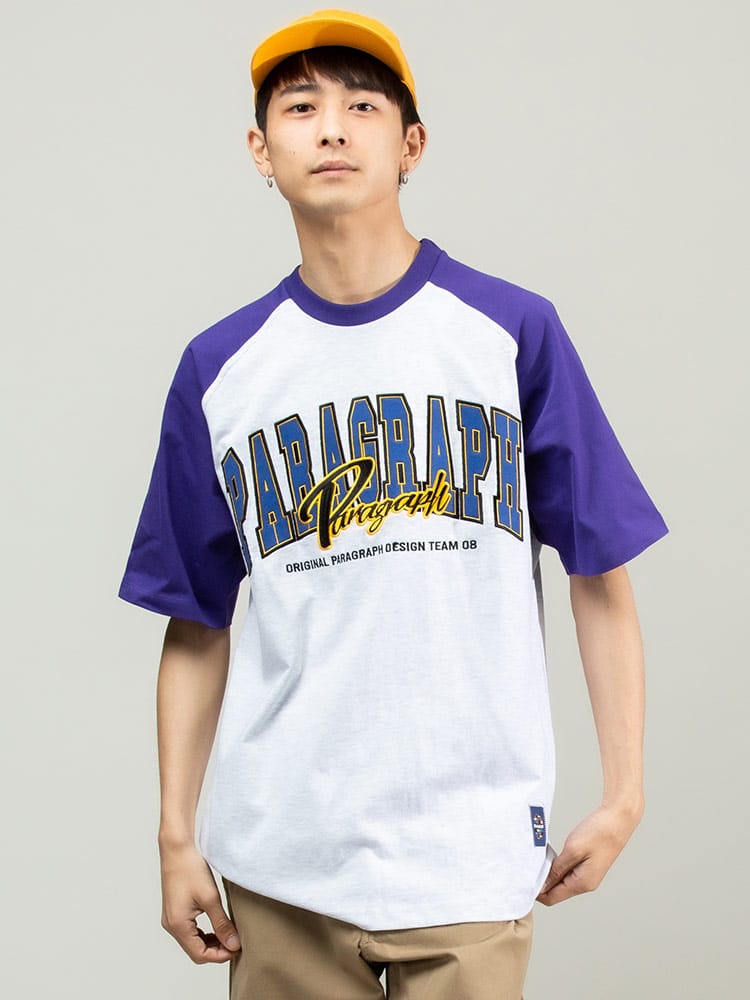 Paragraph (パラグラフ) 切り替え ロゴ刺繍 クルーネック 半袖 Tシャツ Color Raglan TEE