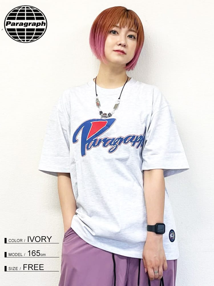 Paragraph (パラグラフ) フロントプリント クルーネック 半袖 Tシャツ Red Stroke TEE