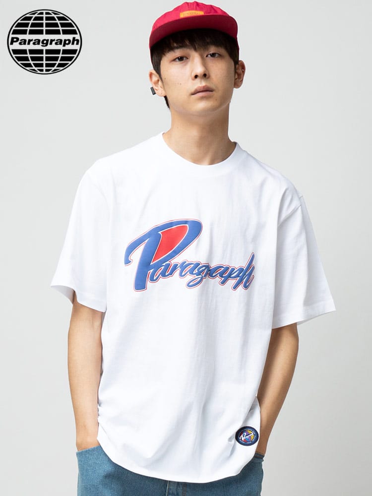 Paragraph (パラグラフ) フロントプリント クルーネック 半袖 Tシャツ Red Stroke TEE