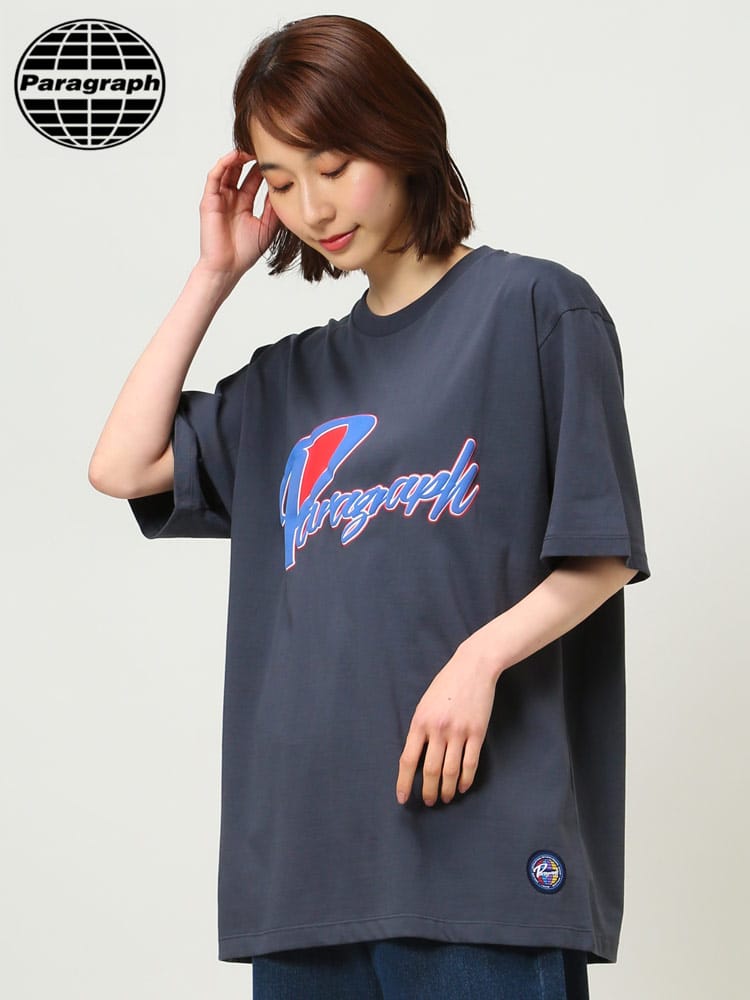 Paragraph (パラグラフ) フロントプリント クルーネック 半袖 Tシャツ Red Stroke TEE