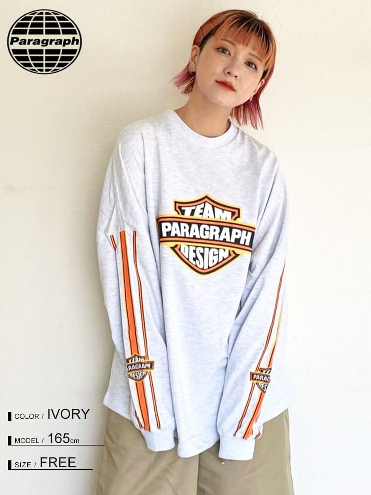 Paragraph (パラグラフ) ライン フロントプリント クルーネック 長袖 Tシャツ Team Sleeve Line LS TEE