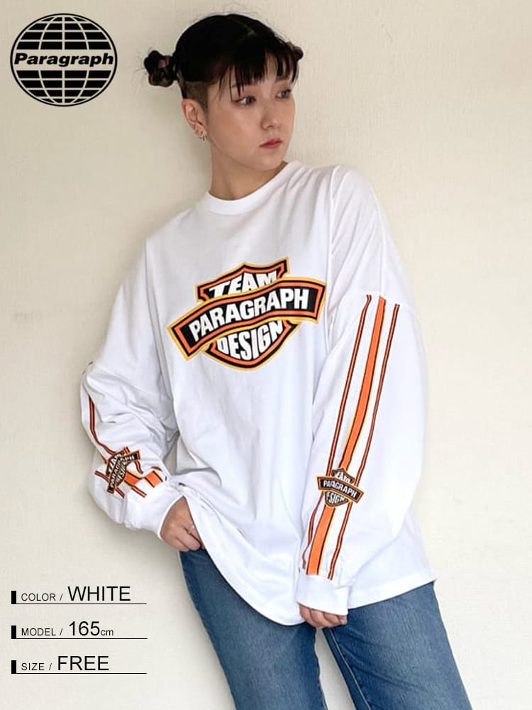 Paragraph (パラグラフ) ライン フロントプリント クルーネック 長袖 Tシャツ Team Sleeve Line LS TEE