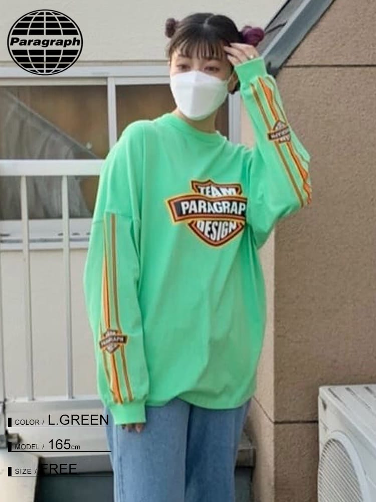 Paragraph (パラグラフ) ライン フロントプリント クルーネック 長袖 Tシャツ Team Sleeve Line LS TEE