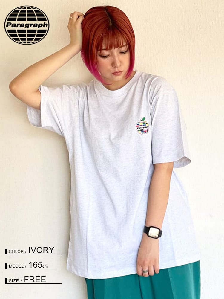 Paragraph (パラグラフ) バックプリント クルーネック 半袖 Tシャツ APPLE T-SHIRT