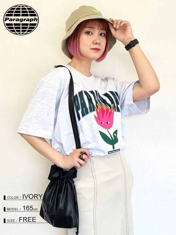 Paragraph (パラグラフ) フロントプリント クルーネック 半袖 Tシャツ TULIP T-SHIRT