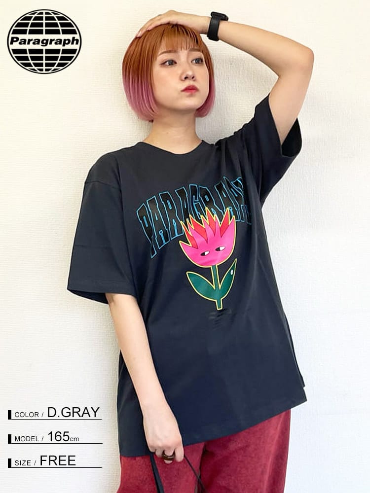 Paragraph (パラグラフ) フロントプリント クルーネック 半袖 Tシャツ TULIP T-SHIRT