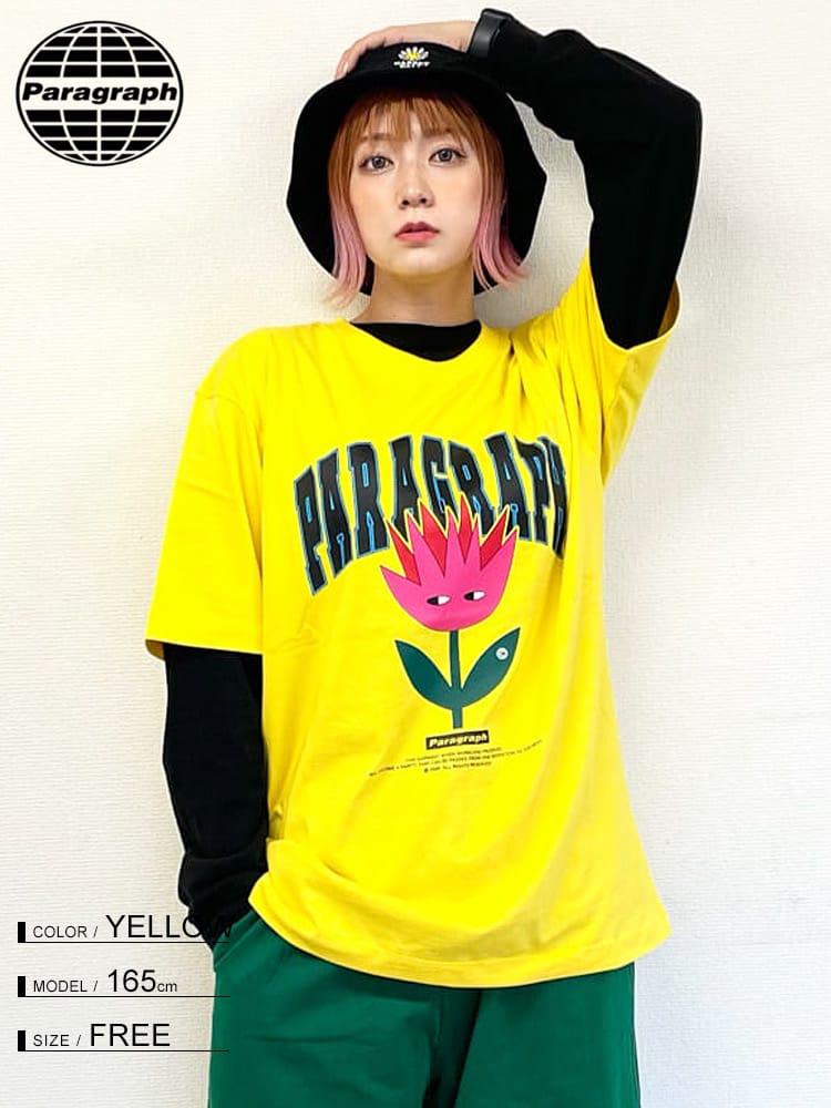 Paragraph (パラグラフ) フロントプリント クルーネック 半袖 Tシャツ TULIP T-SHIRT