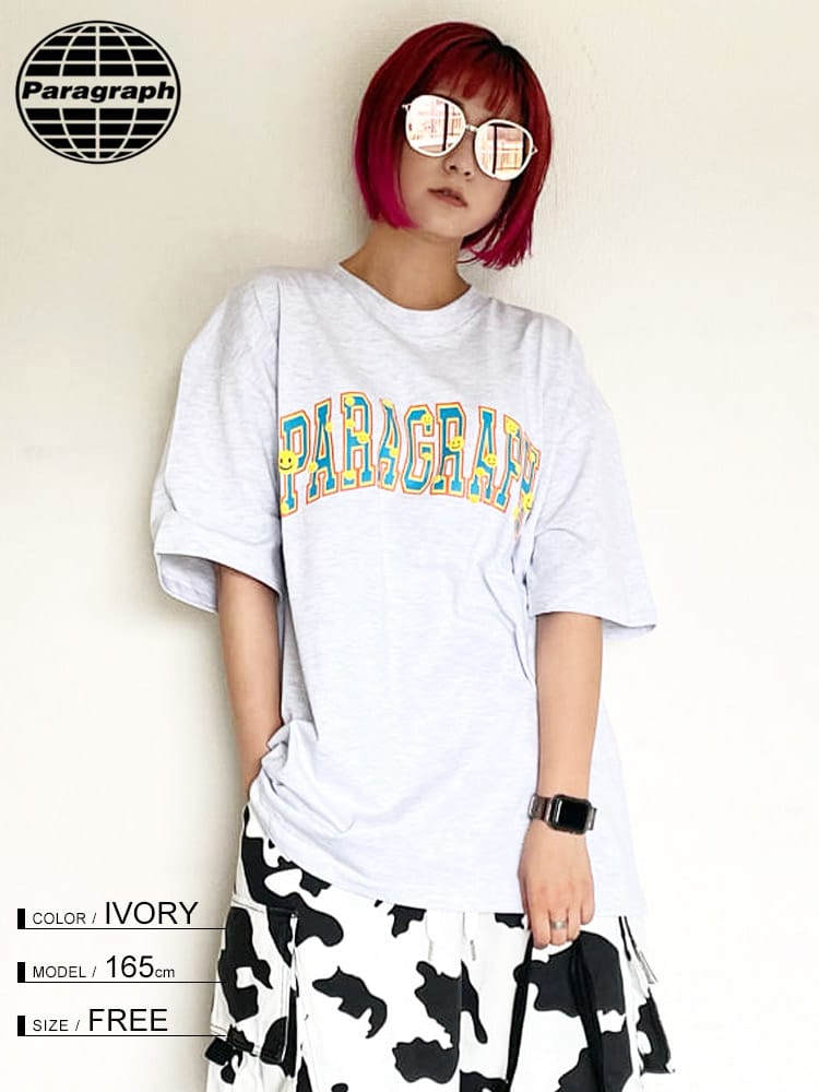 Paragraph (パラグラフ) ロゴプリント クルーネック 半袖 Tシャツ MULTI SMILE T-SHIRT