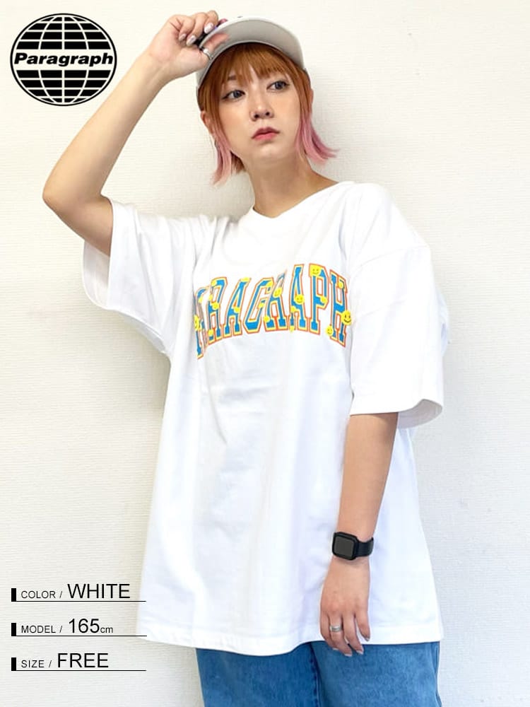 Paragraph (パラグラフ) ロゴプリント クルーネック 半袖 Tシャツ MULTI SMILE T-SHIRT