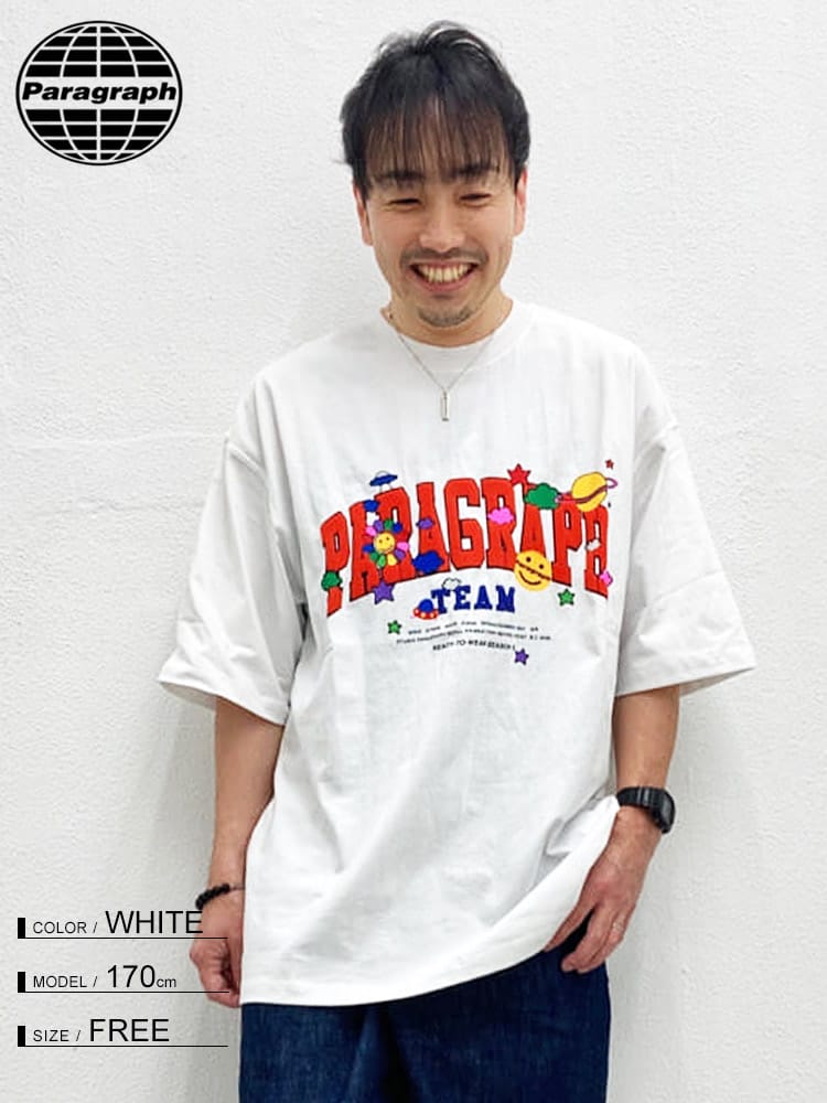 Paragraph (パラグラフ) バックプリント クルーネック 半袖 Tシャツ HAPPY T-SHIRT
