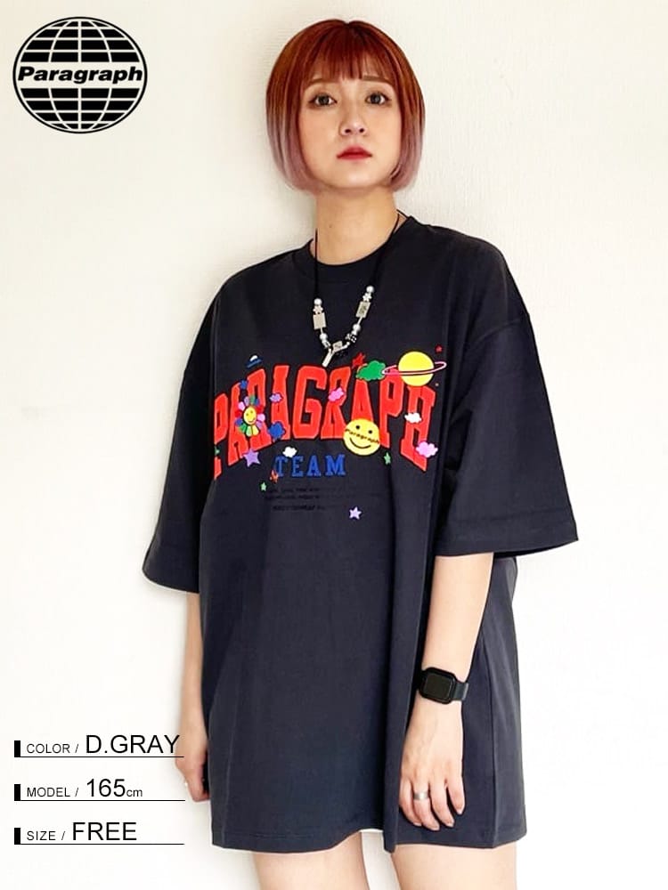 Paragraph (パラグラフ) バックプリント クルーネック 半袖 Tシャツ HAPPY T-SHIRT