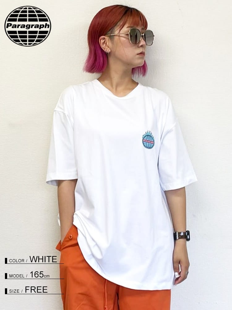 Paragraph (パラグラフ) バックデザイン クルーネック 半袖 Tシャツ Fire Back Print TEE