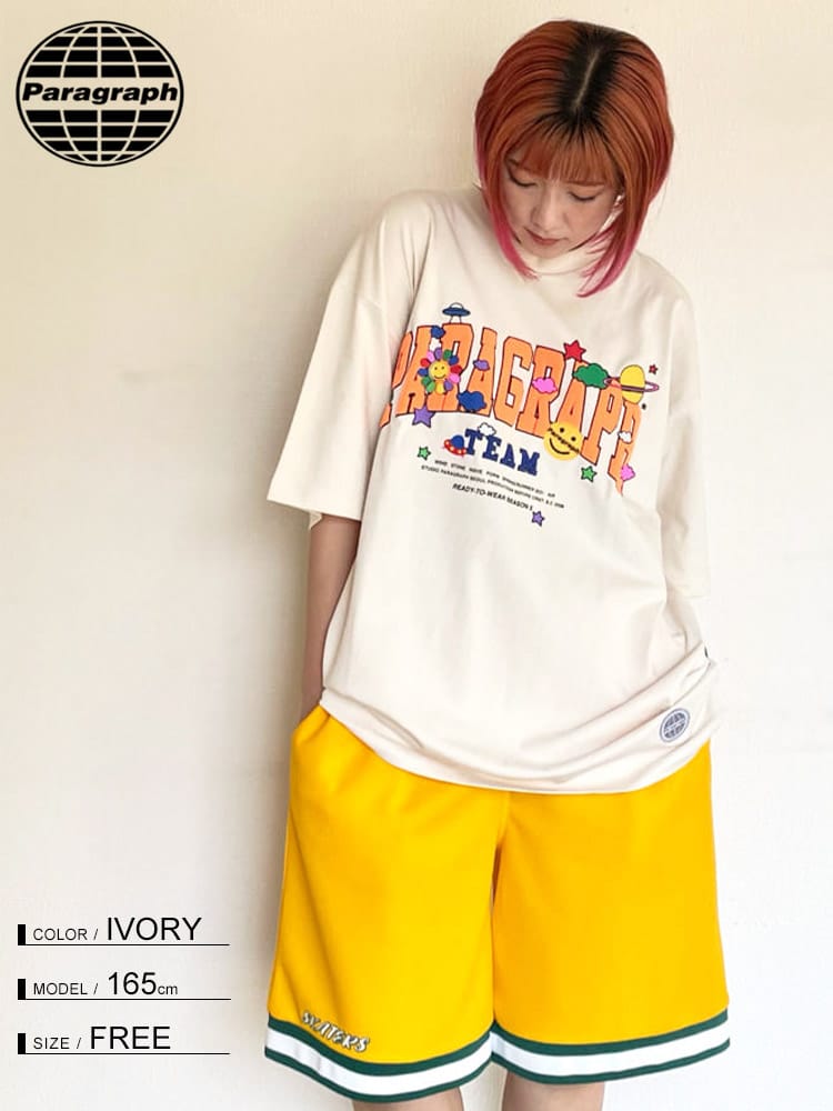 Paragraph (パラグラフ) ロゴプリント クルーネック 半袖 Tシャツ SMILE HAPPY Tee