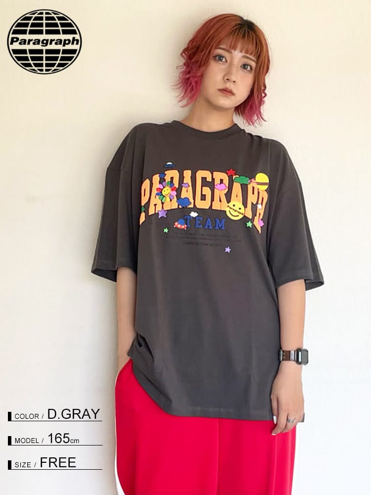 Paragraph (パラグラフ) ロゴプリント クルーネック 半袖 Tシャツ SMILE HAPPY Tee