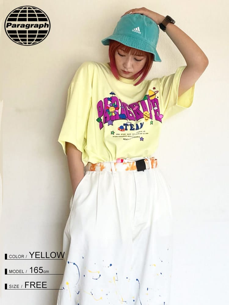 Paragraph (パラグラフ) ロゴプリント クルーネック 半袖 Tシャツ SMILE HAPPY Tee