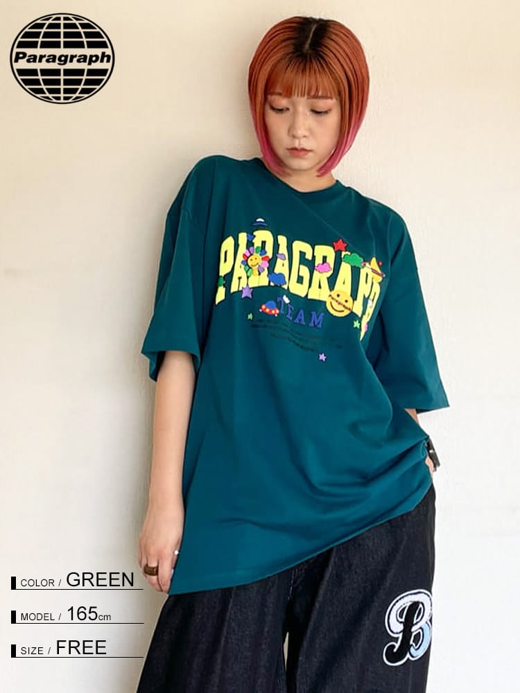 Paragraph (パラグラフ) ロゴプリント クルーネック 半袖 Tシャツ SMILE HAPPY Tee