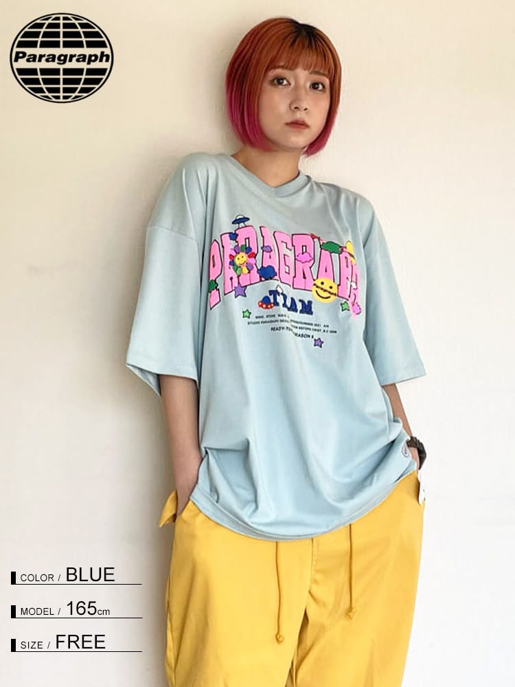 Paragraph (パラグラフ) ロゴプリント クルーネック 半袖 Tシャツ SMILE HAPPY Tee