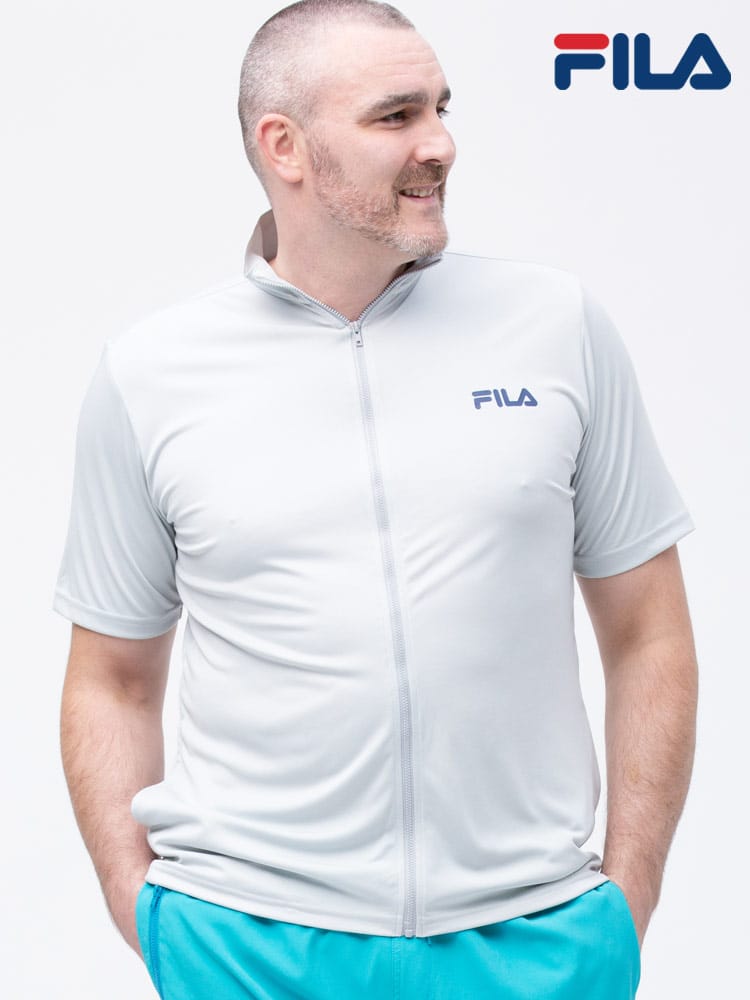 大きいサイズ メンズ FILA (フィラ) UVカット フルジップ スタンド 半袖 ラッシュガード