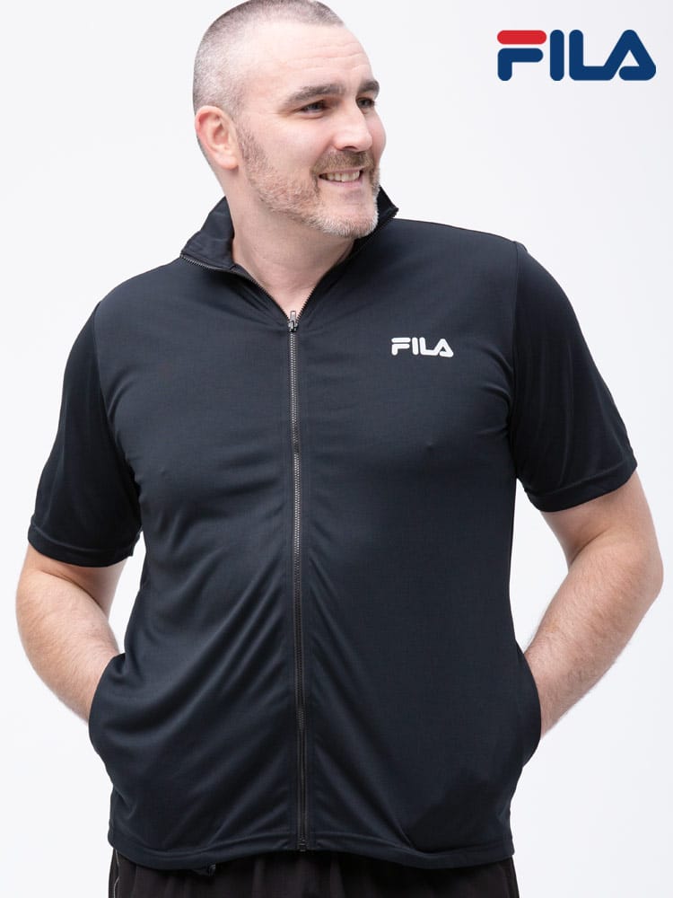 大きいサイズ メンズ FILA (フィラ) UVカット フルジップ スタンド 半袖 ラッシュガード