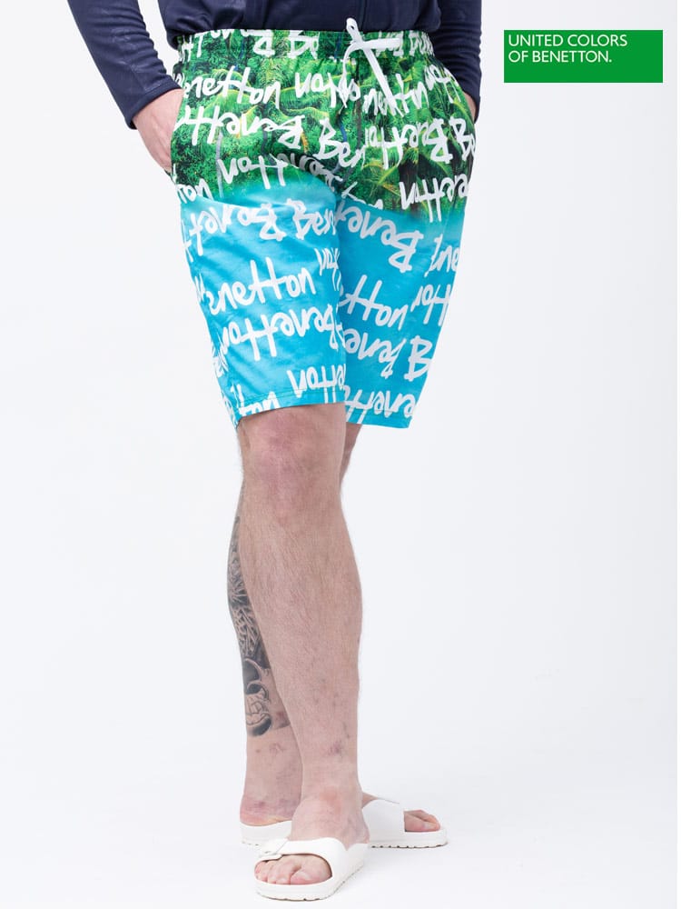 大きいサイズ メンズ UNITED COLORS OF BENETTON. (ユナイテッド カラーズ オブ ベネトン) ウエストコード 総柄 スイムトランクス 水着 スイムウェア サーフパンツ