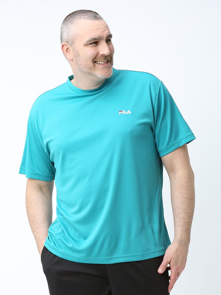 大きいサイズ メンズ FILA (フィラ) 潤COOL 保湿冷感 UVカット ストレッチ メッシュ クルーネック 半袖 Tシャツ