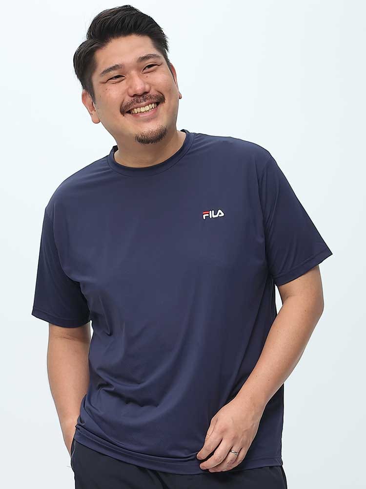 ストレッチ 接触冷感 UVケア 胸ロゴ クルーネック 半袖 Tシャツ (FILA) フィラ 大きいサイズ メンズ 