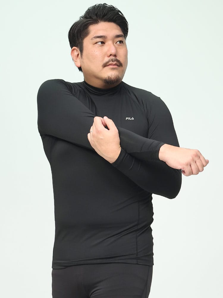 在庫処分 返品交換不可 水陸両用 UVカット 吸水速乾 ハイネック 長袖 インナーシャツ (FILA) フィラ 大きいサイズ メンズ