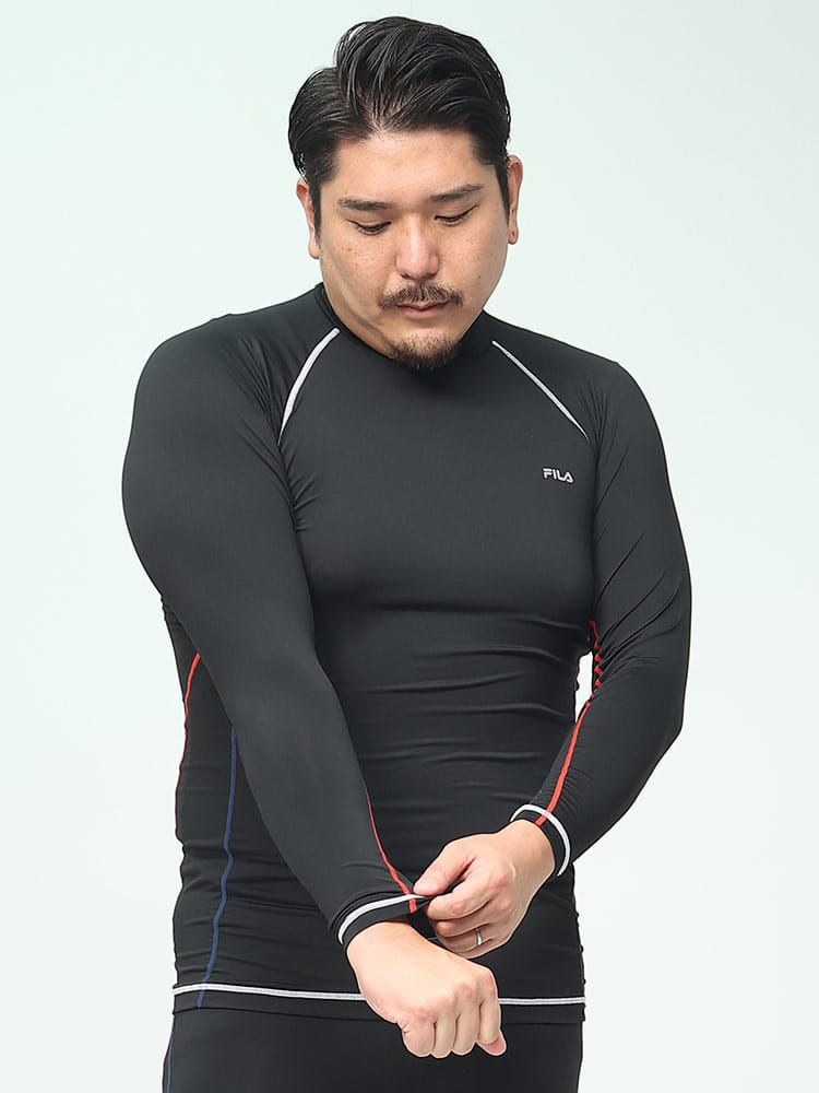 在庫処分 返品交換不可 水陸両用 UVカット 吸水速乾 ハイネック 長袖 インナーシャツ (FILA) フィラ 大きいサイズ メンズ