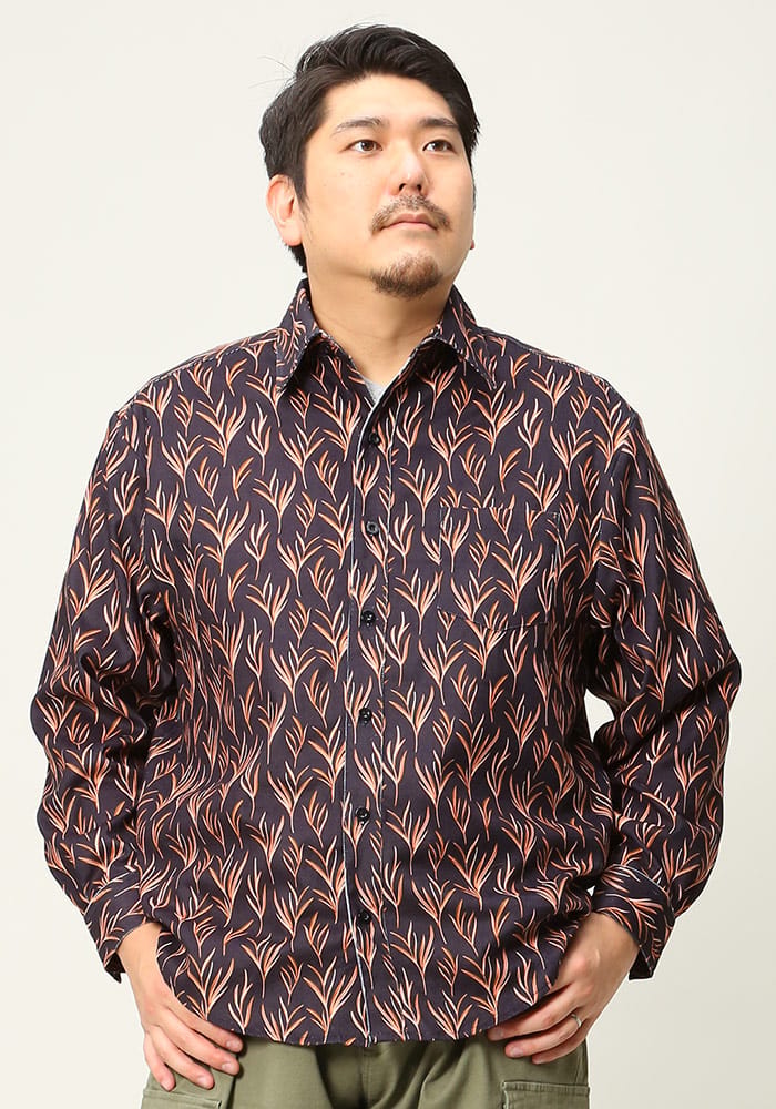 大きいサイズ メンズ B＆T CLUB (ビーアンドティークラブ) 総柄プリント コーデュロイ 長袖 シャツ
