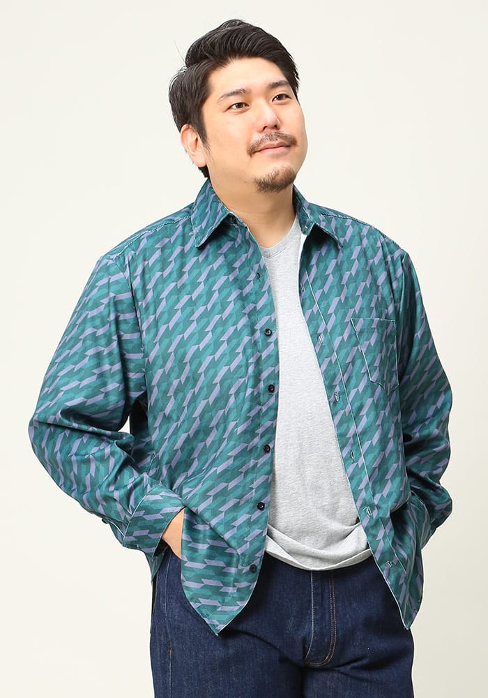 大きいサイズ メンズ B＆T CLUB (ビーアンドティークラブ) 総柄プリント コーデュロイ 長袖 シャツ
