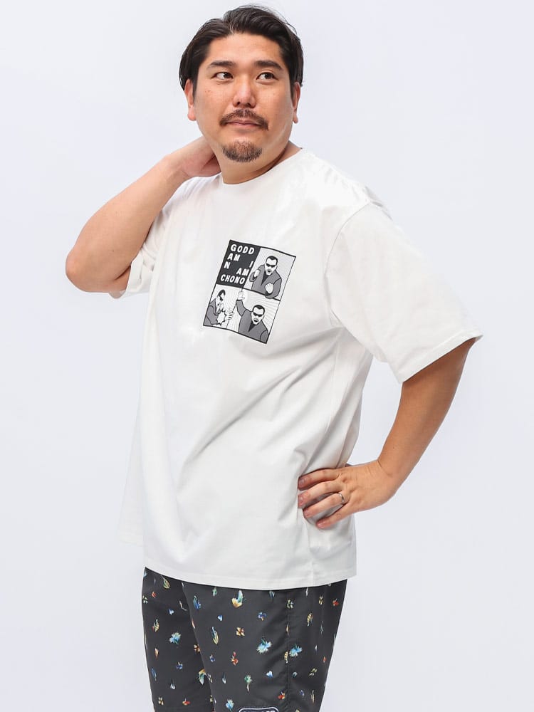 在庫処分 返品交換不可 在庫処分 返品交換不可 半袖 Tシャツ 4コマビンタプリント クルーネック トップス プリント 大きいサイズ メンズ