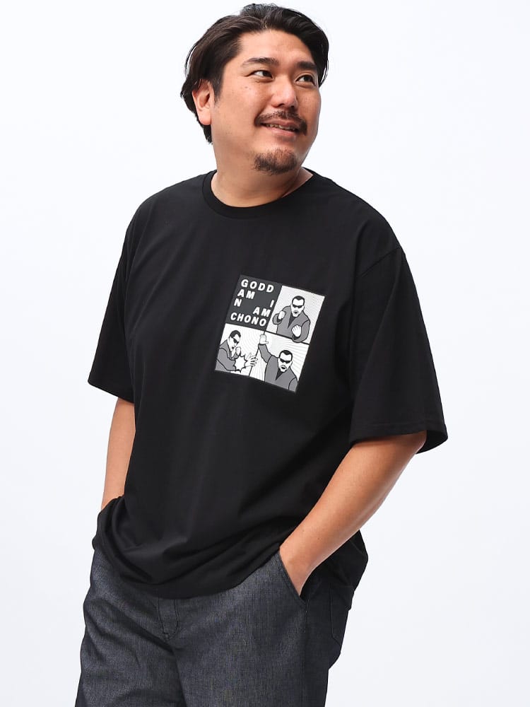 在庫処分 返品交換不可 在庫処分 返品交換不可 半袖 Tシャツ 4コマビンタプリント クルーネック トップス プリント 大きいサイズ メンズ