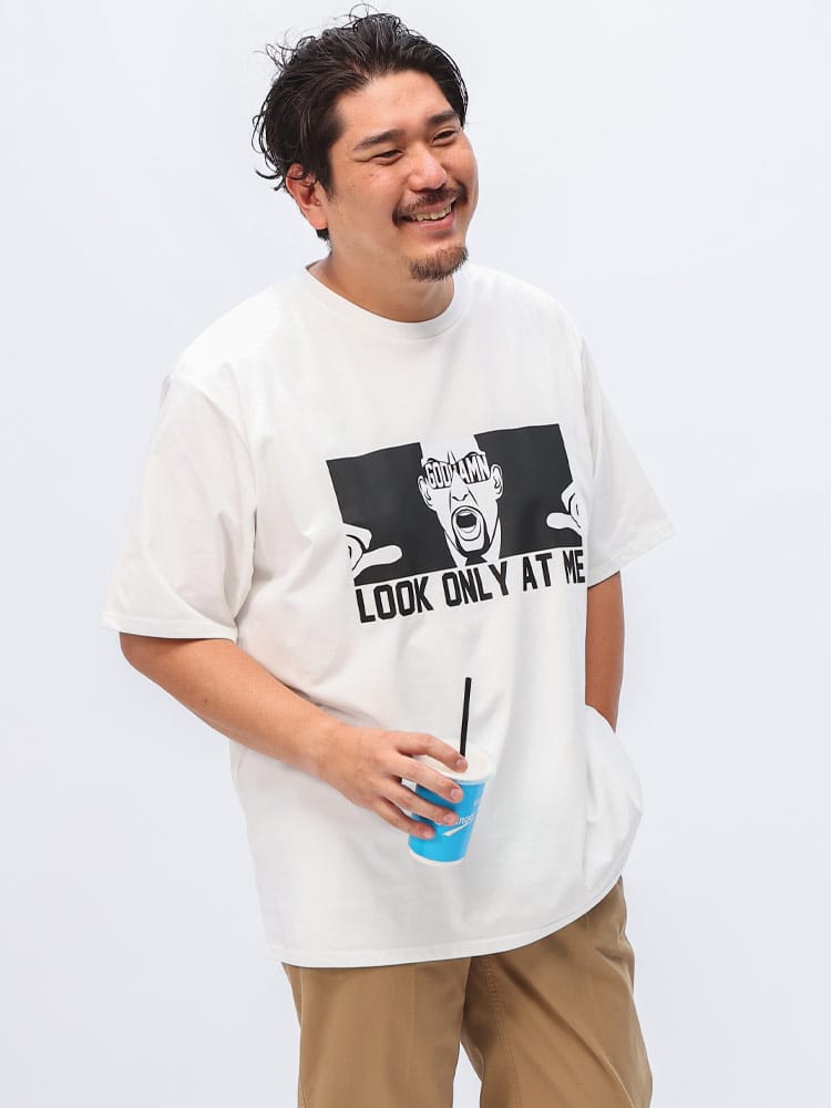 在庫処分 返品交換不可 在庫処分 返品交換不可 半袖 Tシャツ LOOK ONLY AT ME イラストプリント プリント 大きいサイズ メンズ
