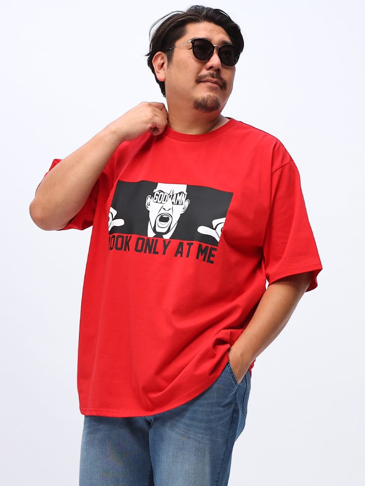 在庫処分 返品交換不可 在庫処分 返品交換不可 半袖 Tシャツ LOOK ONLY AT ME イラストプリント プリント 大きいサイズ メンズ