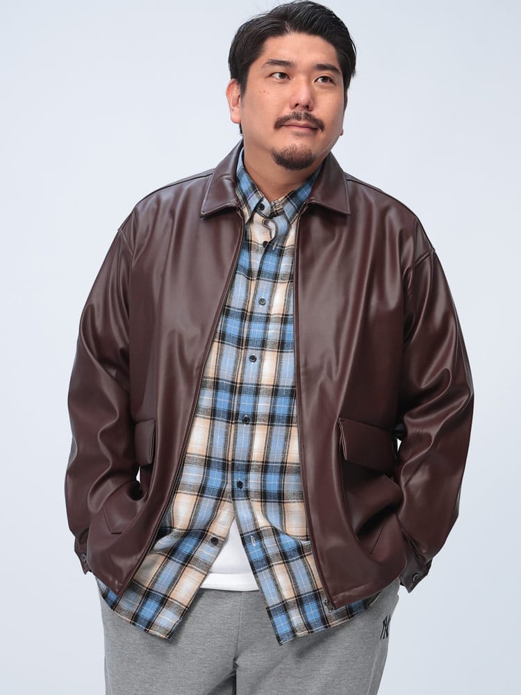 ブルゾン ライトアウター 合成皮革 スイングトップ ジャケット ジャケット  無地 秋冬 大きいサイズ メンズ