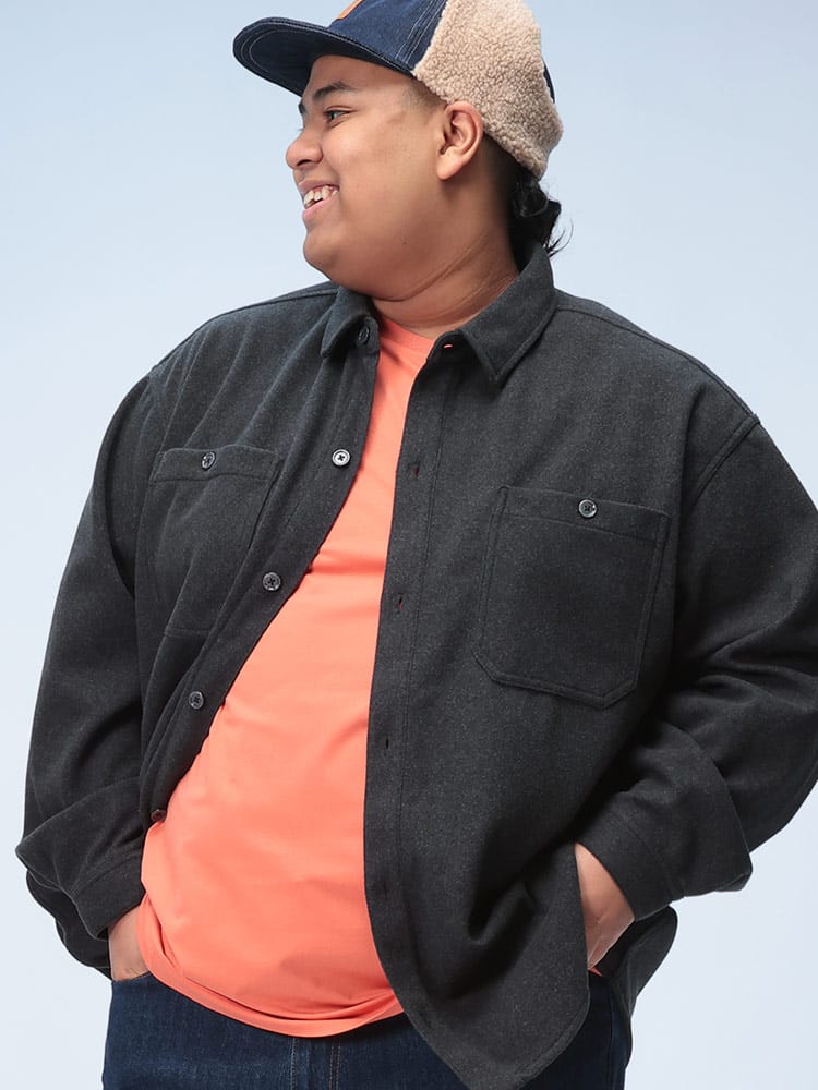 在庫処分 返品交換不可 オーバーシャツ ウールライク ポケット アウター ジャケット シャツジャケット ボタン 秋冬 大きいサイズ メンズ