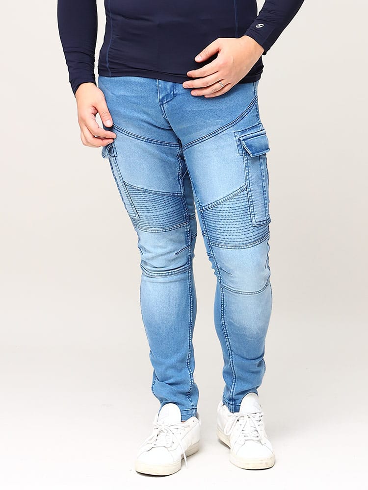 大きいサイズ メンズ GLADIATOR (グラディエーター) デニム ストレッチ ジップフライ カーゴパンツ 作業服 作業着 作業ズボン ワークウェア