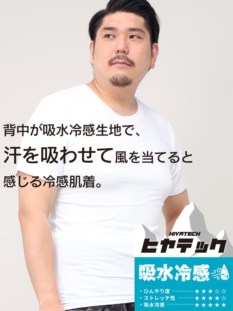 ヒヤテック 吸水冷感 ドライ クルーネック 半袖 Tシャツ 節電 クールビズ SAKAZEN サカゼン 大きいサイズ メンズ