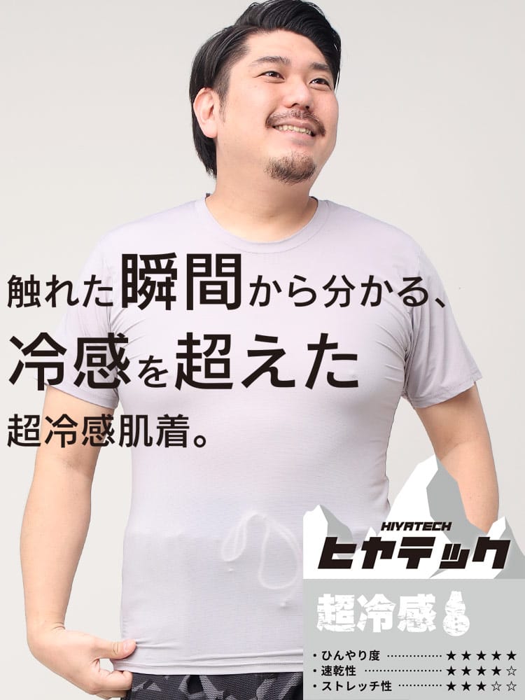 機能性肌着2枚同時購入10%OFF引き対象商品 ヒヤテック 超冷感 ドライ クルーネック 半袖 Tシャツ 節電 クールビズ SAKAZEN サカゼン 大きいサイズ メンズ