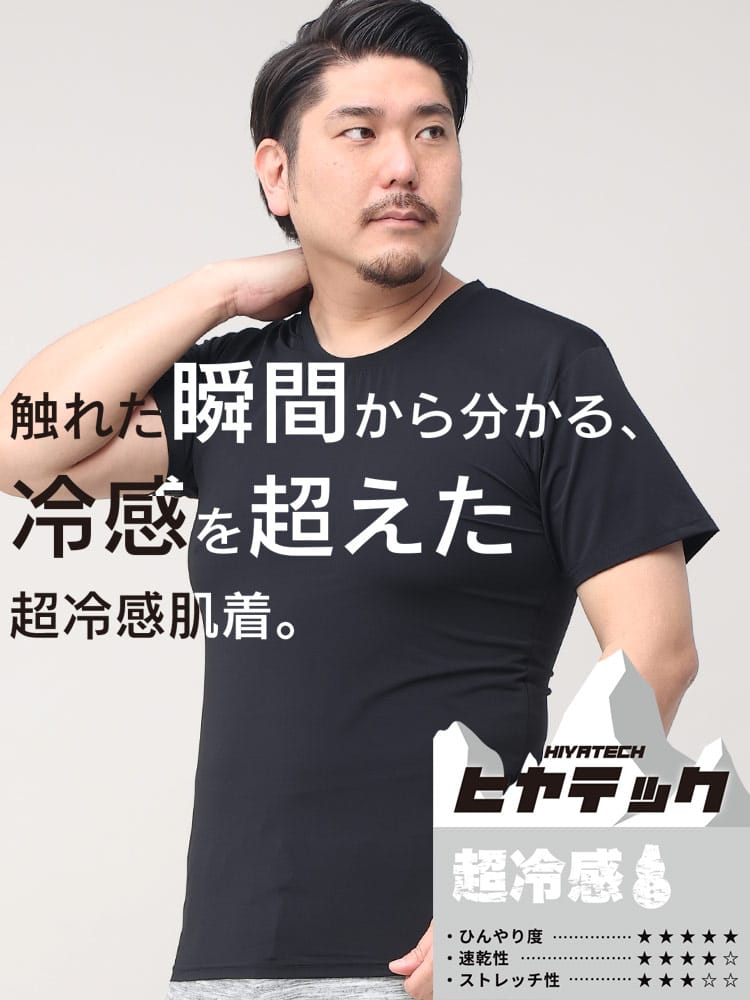 機能性肌着2枚同時購入10%OFF引き対象商品 ヒヤテック 超冷感 ドライ クルーネック 半袖 Tシャツ 節電 クールビズ SAKAZEN サカゼン 大きいサイズ メンズ