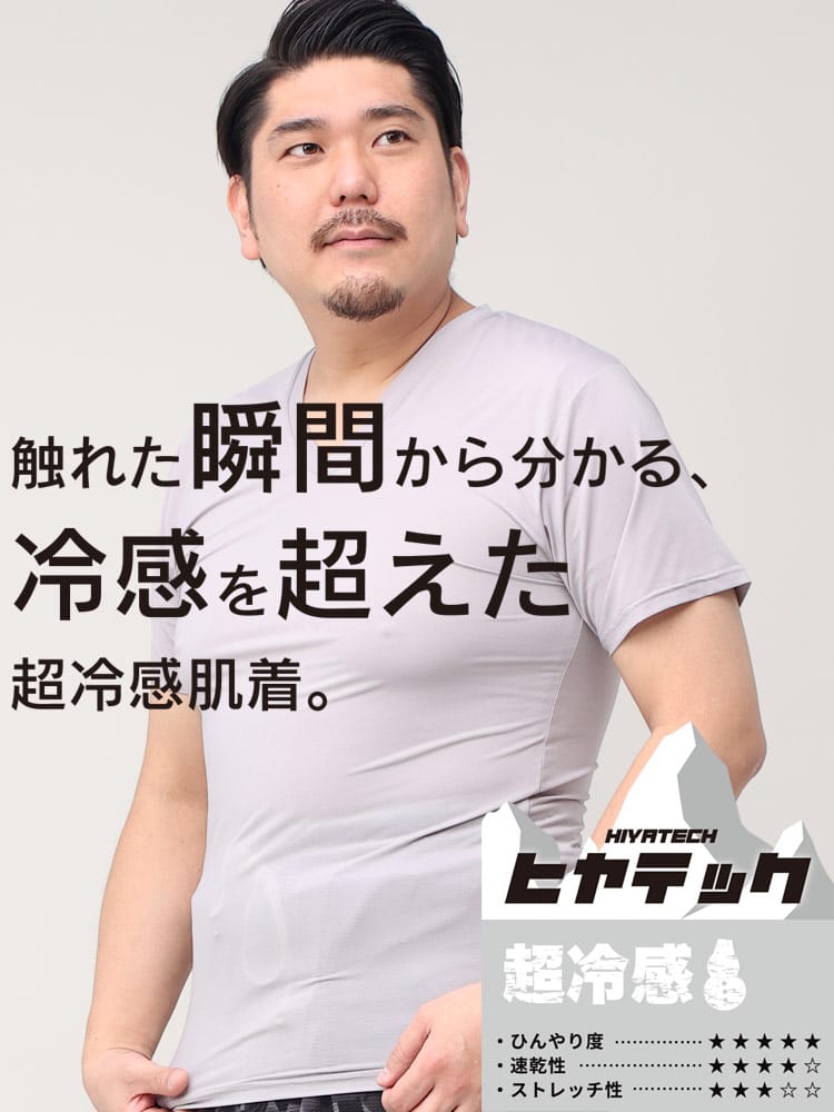 機能性肌着2枚同時購入10%OFF引き対象商品 ヒヤテック 超冷感 ドライ Vネック 半袖 Tシャツ 節電 クールビズ SAKAZEN サカゼン 大きいサイズ メンズ
