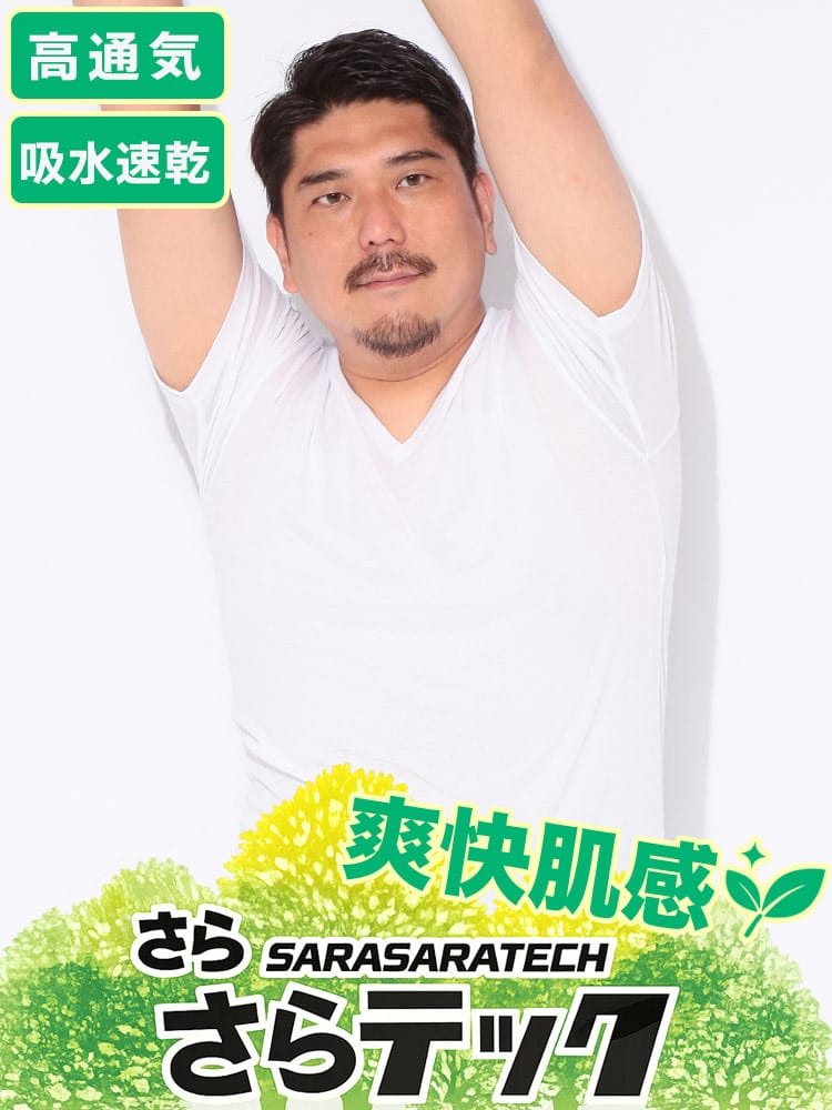 肌着 Tシャツ 半袖 メンズ 大きいサイズ ストレッチ ドライ さらさらテックメッシュ Vネック アンダーTシャツ HYBRIDBIZ ハイブリッドビズ