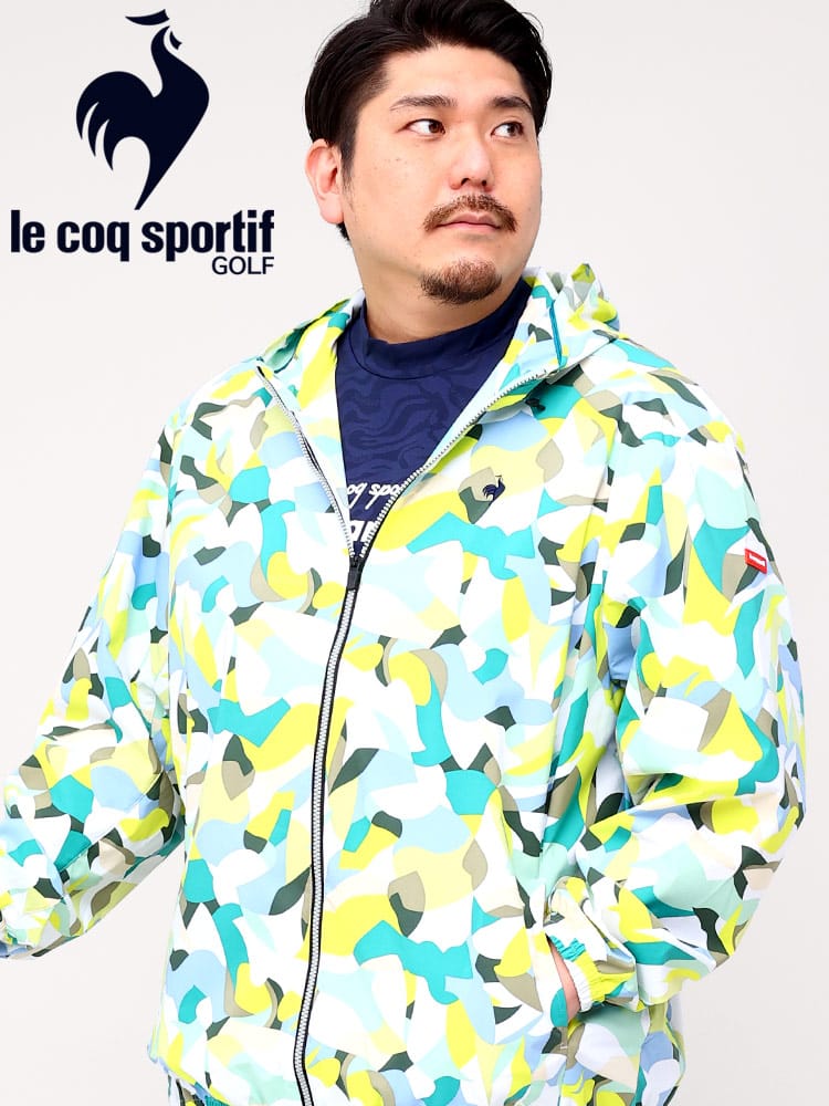 WEB限定価格 在庫処分 返品交換不可 大きいサイズ メンズ le coq sportif (ルコックスポルティフ) GOLF 撥水 防風 ストレッチ ルミエール柄 フルジップ ブルゾン