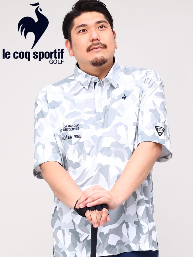 大きいサイズ メンズ le coq sportif (ルコックスポルティフ) GOLF 吸汗速乾 ストレッチ ルミエール柄 半袖 ポロシャツ